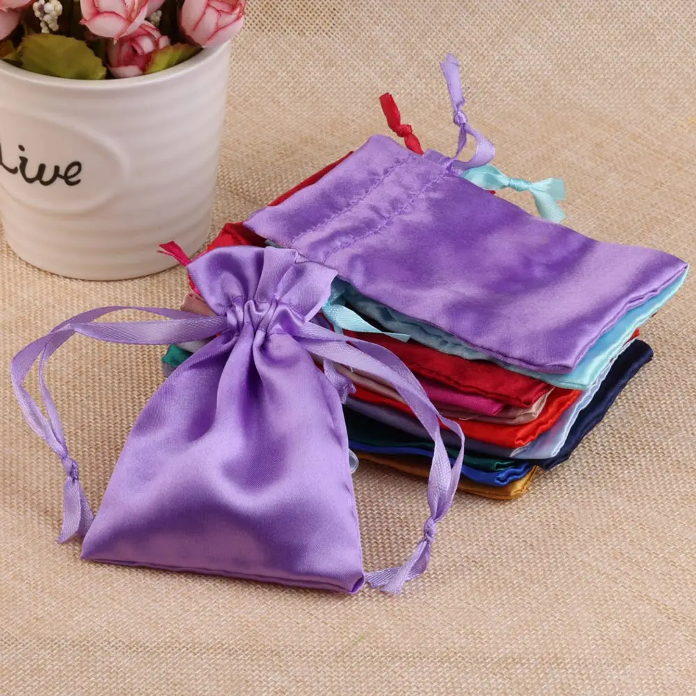 10/25/50pcs/lot Silk Jewelry Gift Bag Satin Drawstring Pouch For Wedding Party Candy Bag Luxury Jewelry Packing 4