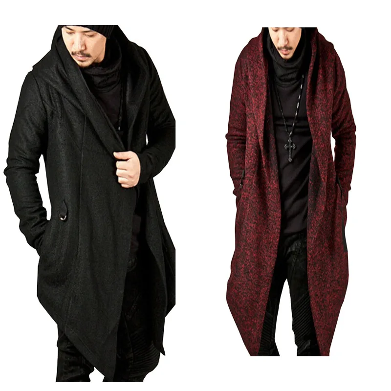 Unisex Fashion Hoodies Cardigan Solid Pocket Loose Trench Jacket Men Casual Open Stitch Gothic Hooded Long Cloak Cape Coat trench coat,casual men jacket