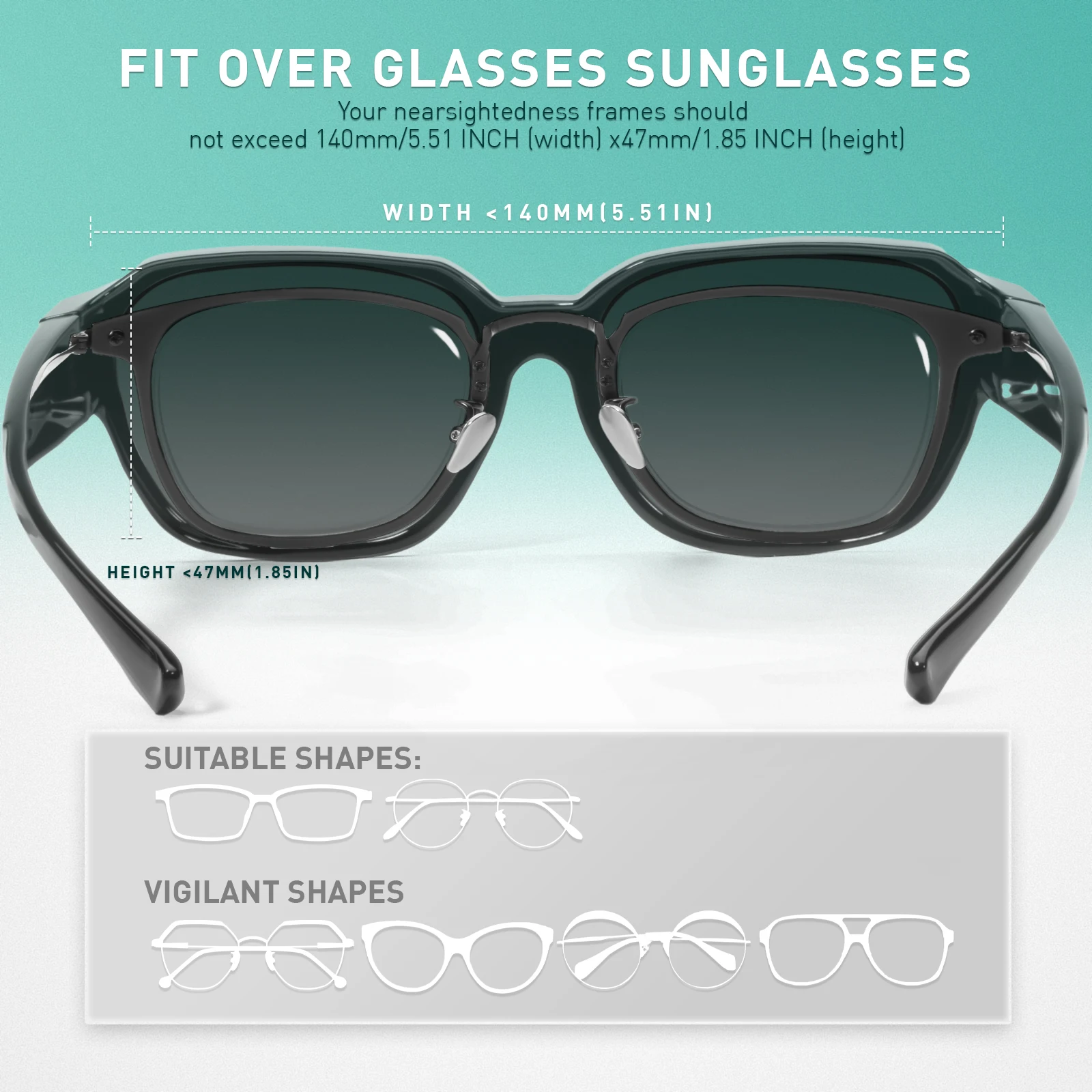 Kapvoe Fitover Sunglasses Oversized Square Polarized for Glasses Men Cycling Glasses Shades for Driving Fishing Bicycle Goggles