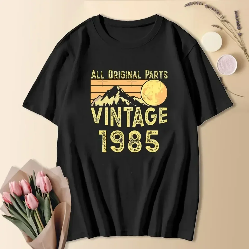 Sxkayxr Women's 40th Birthday Shirt - Vintage 1985 Retro Tee, Casual Short Sleeve Top
