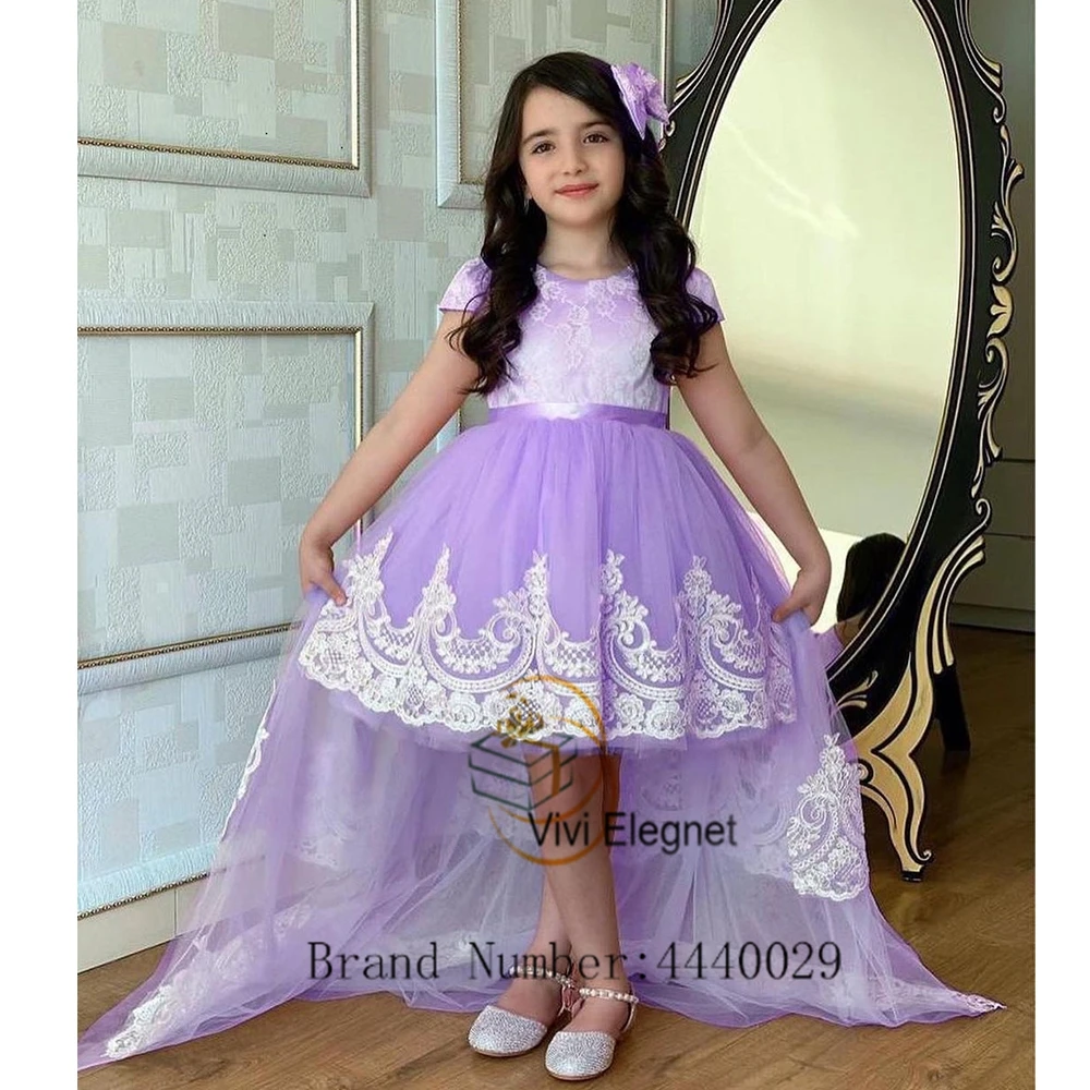 

Charming Purple Scoop Flower Girl Dresses for Women 2023 New Lace Court Train Summer New Wedding Party Gowns A Line فساتين بنات