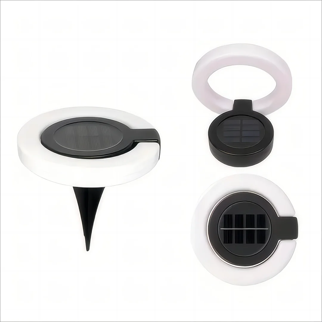 4pcs Round Foldable Solar Deck Lamp Set – Modern Outdoor Disk Lights