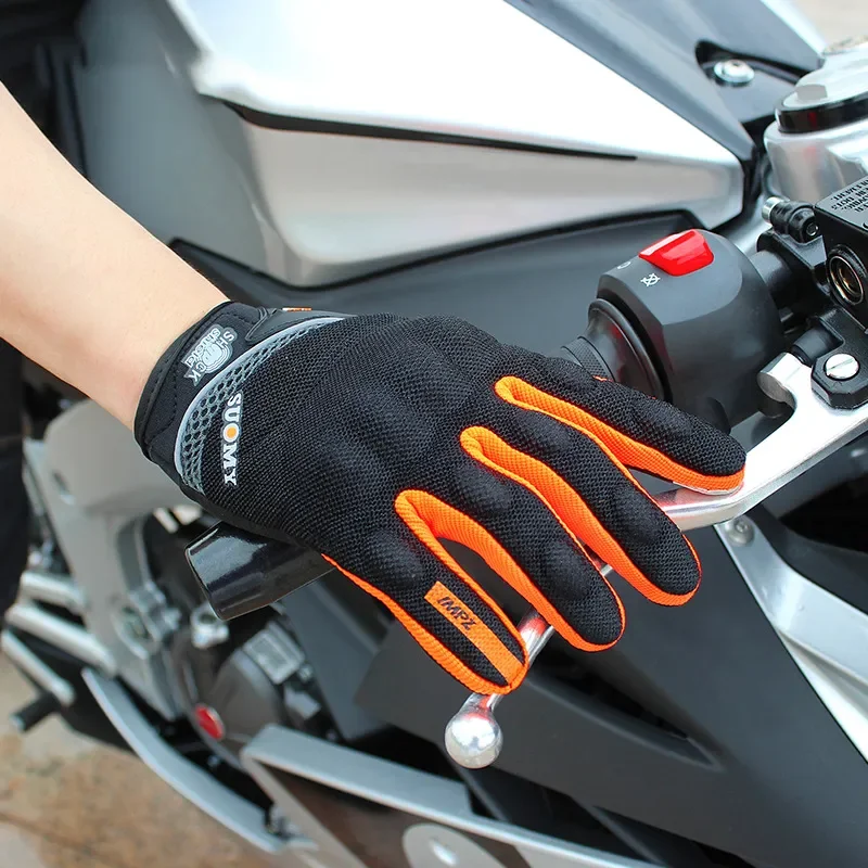 Motorcycle Gloves Breathable Full Finger Racing Motorcycle Mesh Breathable Gloves Stylishly Decorated Antiskid Wearable Touch Screen