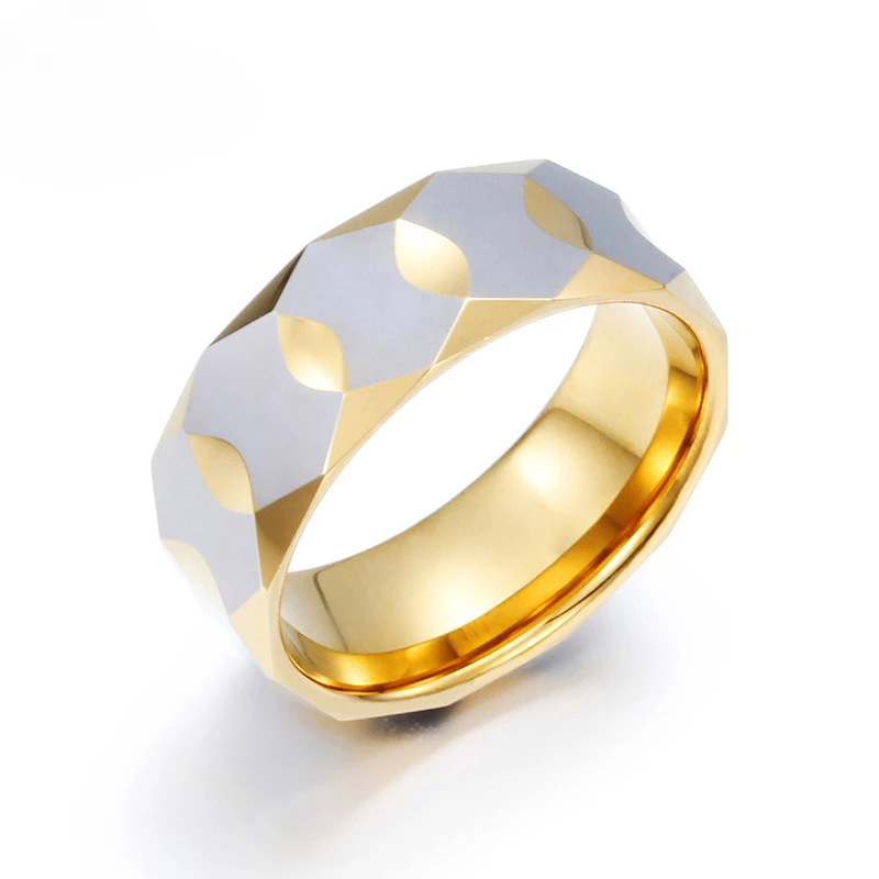 

Fashion Tungsten Steel Ring Trendy Unisex Tungsten Steel Ring Electroplated Gold Geometric Prism Ring As A Gift for Boyfriend
