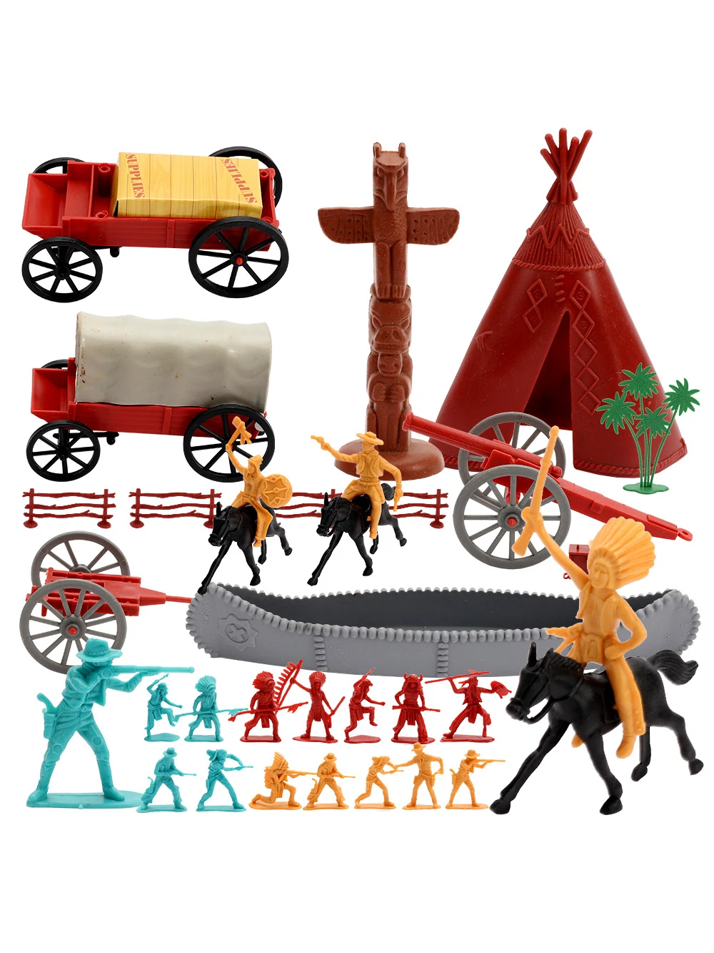 

ViiKONDO Army Men Playset Wild Western Adventure Cowboys vs Indians Plastic Figure Soldier with Map Fun Wargame Toy Gift for Boy