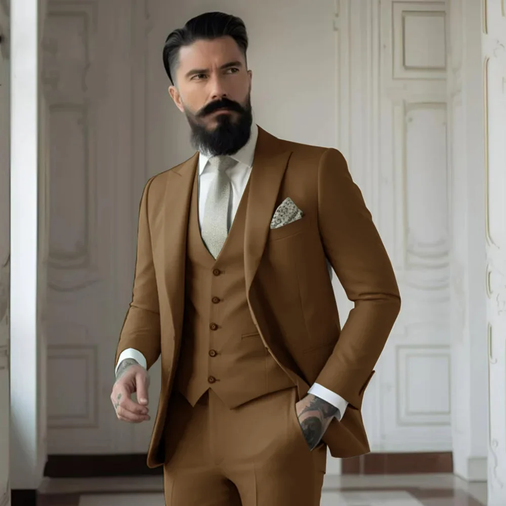 Men's Full 3 piece Single-breasted Elegant Fashion Slim Design Comfortable Commuter Wedding Dress Custom Man Suit for Men