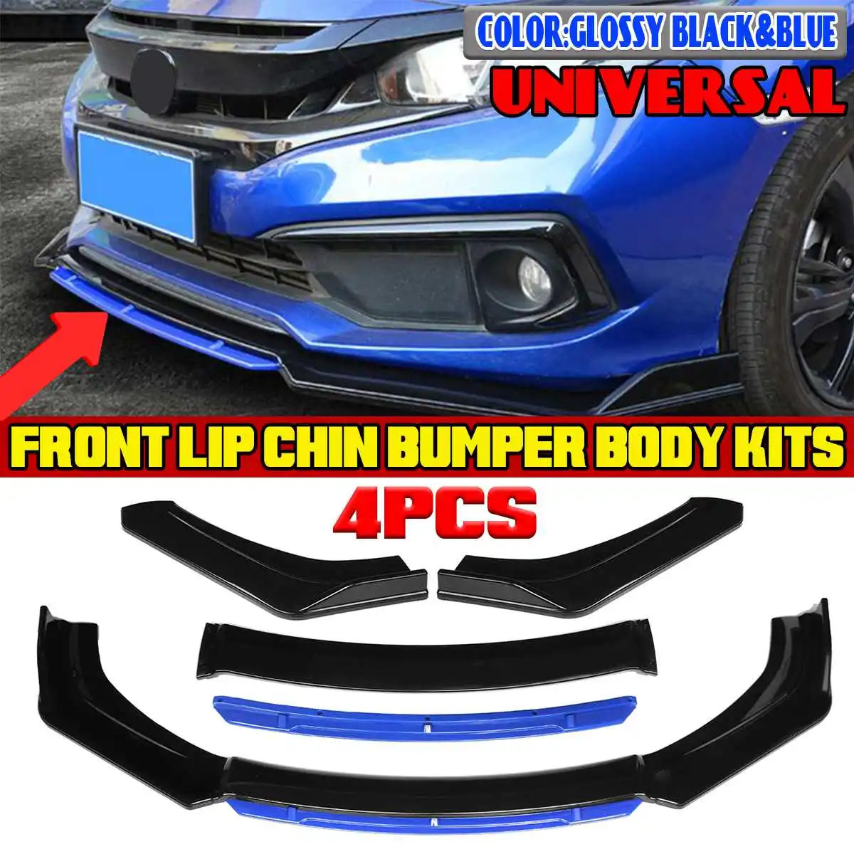 

Universal 4x Car Front Bumper Lip Spoiler Chin Bumper Body Kits Splitter Diffuser For SEAT LEON FR 5F MK3 MK3.5 For Ibiza 6J 6L