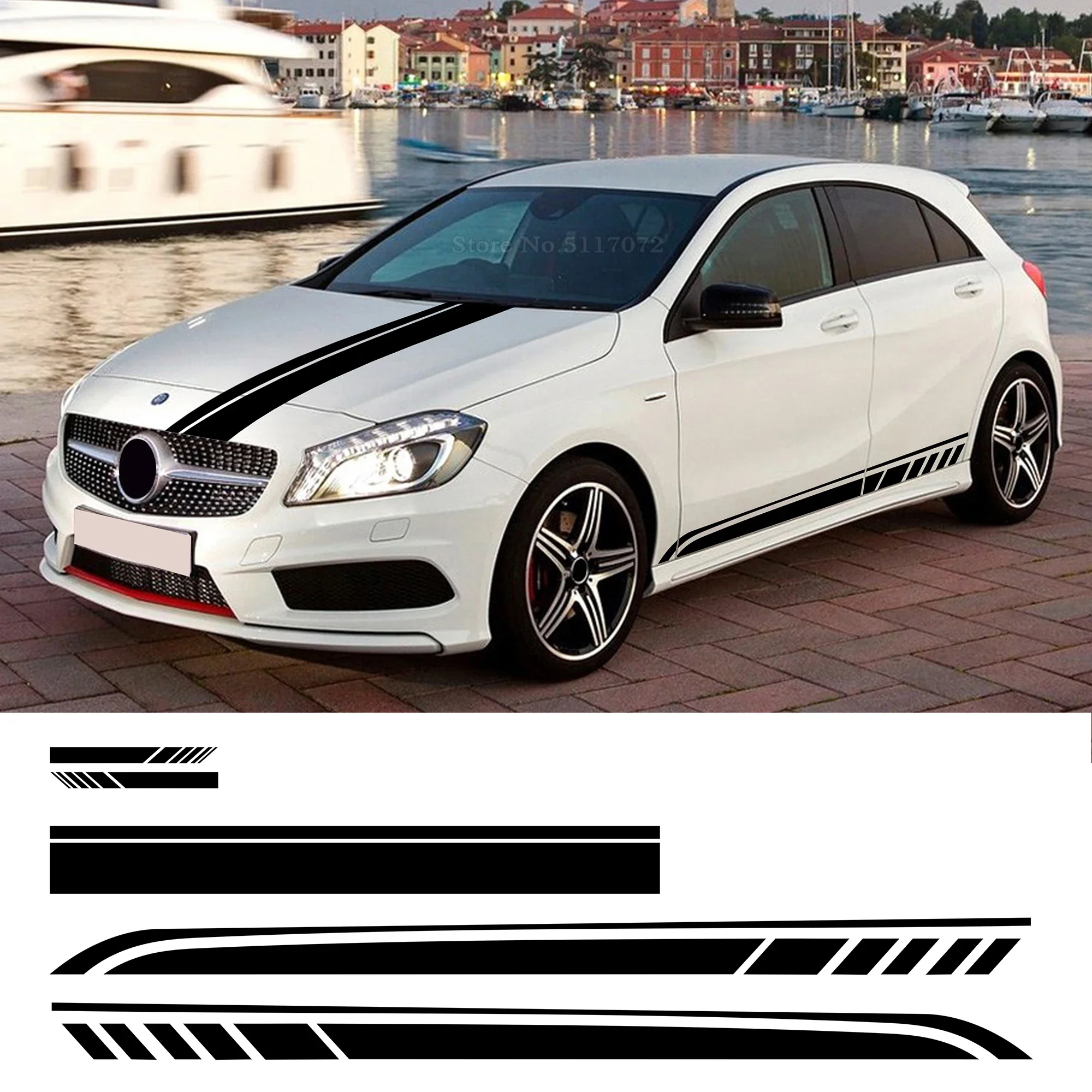 Edition 1 Car Style Side Stripe Hood Bonnet Decal Sport Racing Sticker Per Mercedes Benz W176 Classe A A45 Amg A200 A180