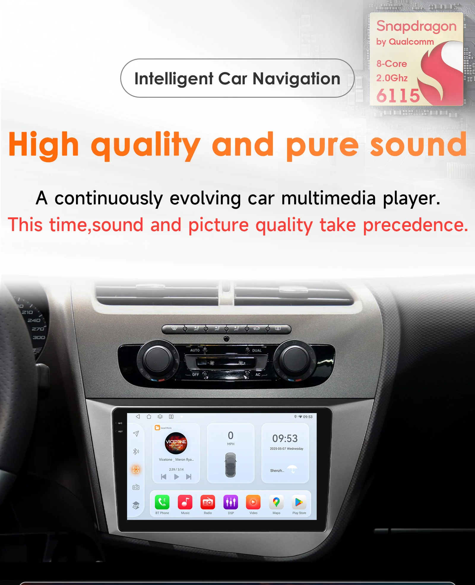Lecteur multimédia de voiture Android 14 4G 8 cœurs pour Seat Leon Mk2 2005-2012 Autoradio AI Carplay GPS navi Audio stéréo 6115 écran BT