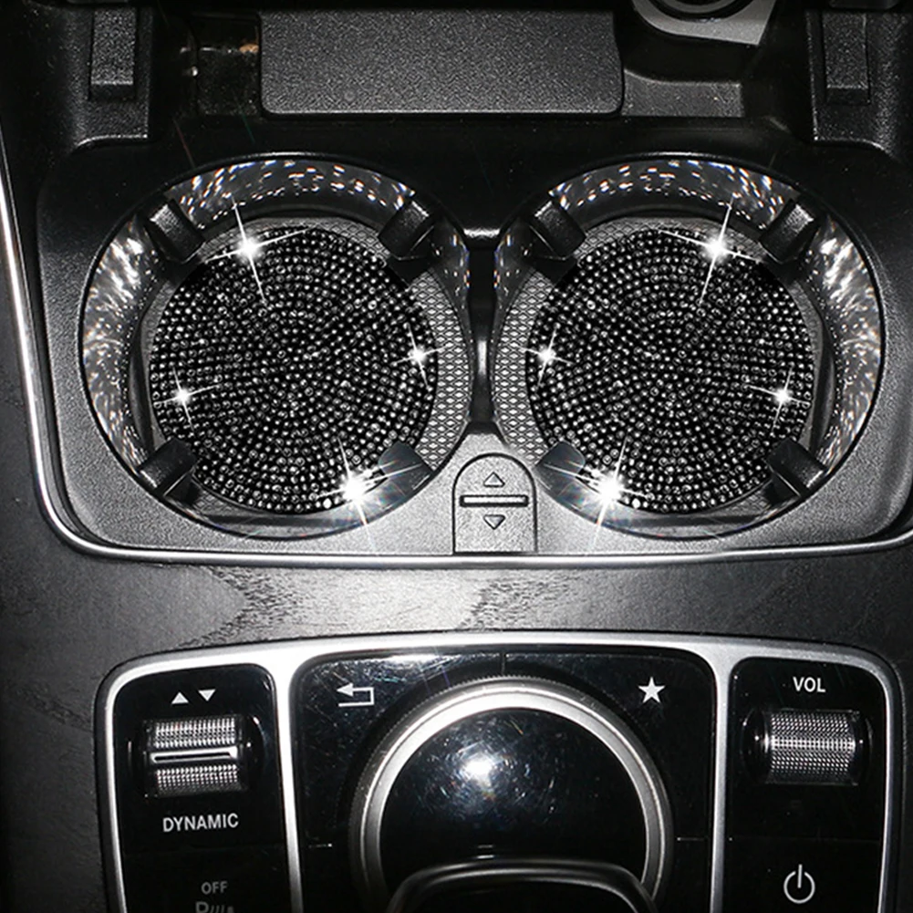 2PCS Diamond Car Coaster Water Cup Slot Non-Slip Mat Silica Gel Pad Cup Holder Mat Car Gadget Bling Accessories for Woman cup holder coasters car coaster pads