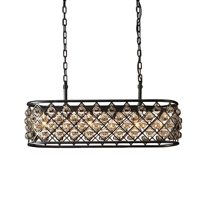 

led e14 American Iron Crystal Black Clear Rectangle Lustre Chandelier Lighting Suspension Luminaire Lampen For Dinning Room
