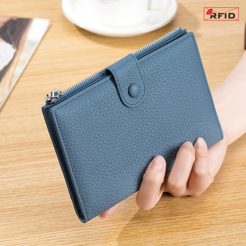 Genuine Leather RFID Ultra-thin Multi-functional Passport Bag Women's New Wallet Card Ticket Holder Documents Wallet Storage Bag