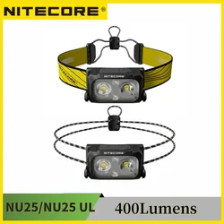 Original NITECORE NU25  Dual beam USB-C rechargeable Headlamp 400Lumens Built-in 650mAh Battery Spotlight +Floodlight