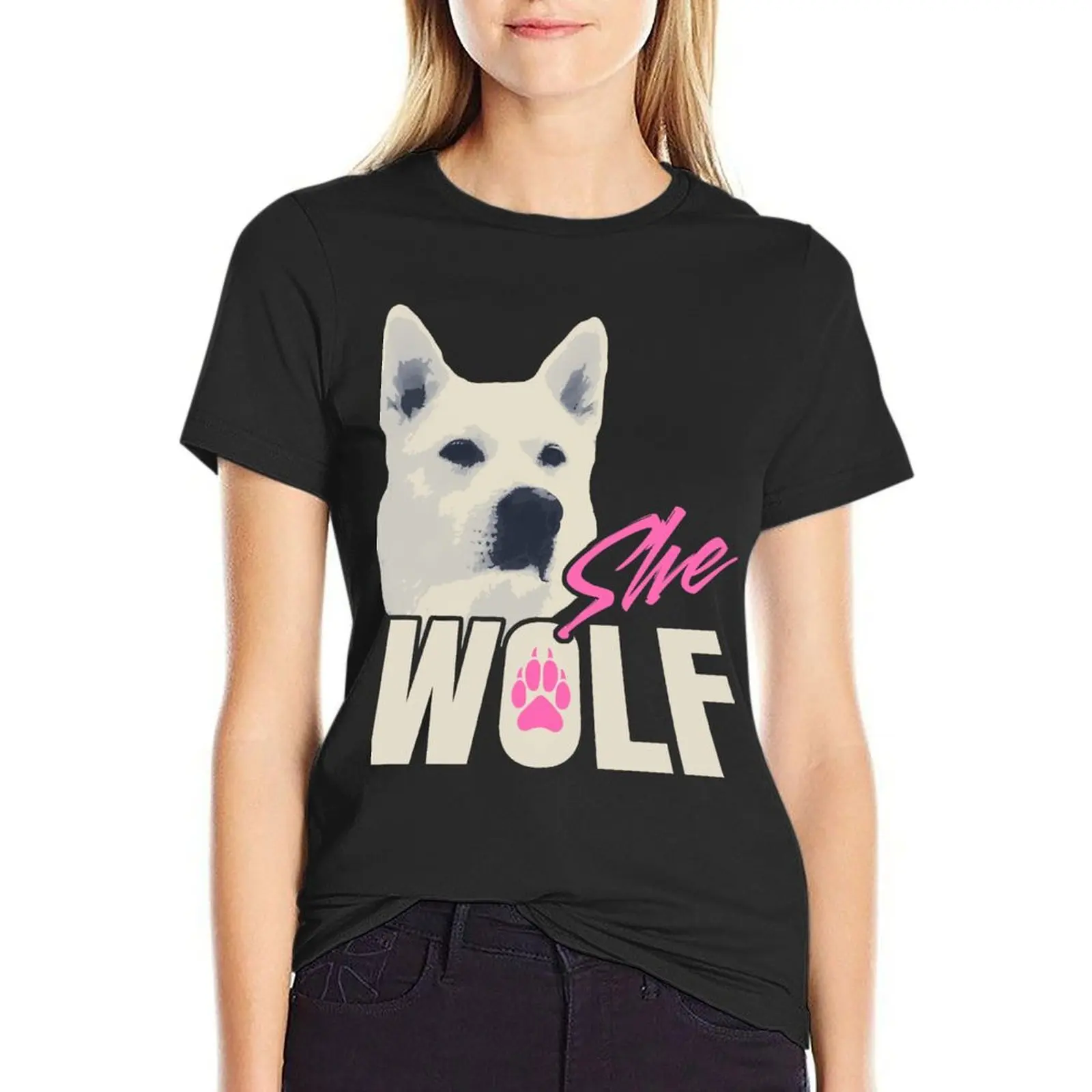 

Футболка She Wolf-Akita, летний топ, женские футболки funnys