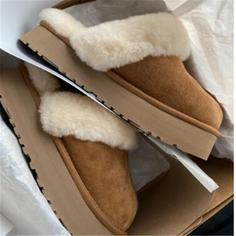 

Winter Women Fur Slippers Warm Boots Platform Flip Flops 2023 New Short Plush Flats Home Cotton Shoes Suede Mules Ladies Boots