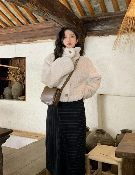 빈티지 자른 스탠드 넥 루즈 캐주얼 자켓 일본 streetwear 패션 털이 코트 y2k 미적 그런지 여성 chaqueta 코트