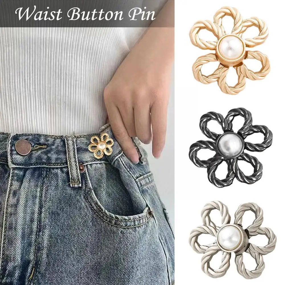 

Vintage Pearl Flower Adjustable Jean Snap Fixed Prevent DIY Exposure Jewelry Wedding Accessories Bridal Brooch Cloth O8T0