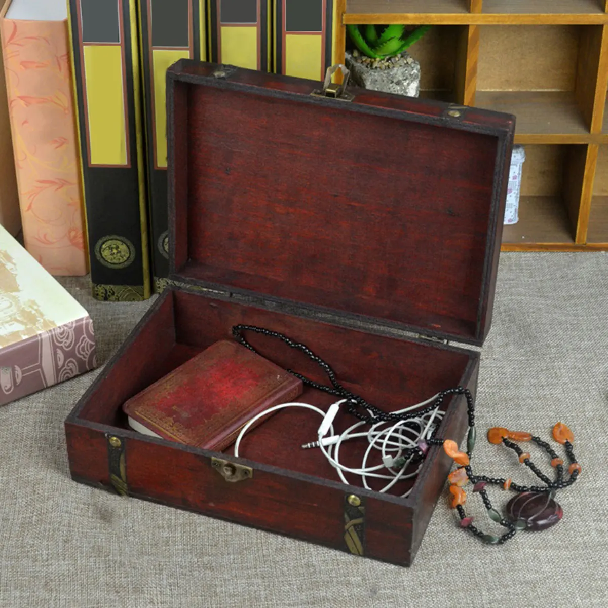 Wooden Storage Box Jewelry Organizer Retro Pirate Trinket Display