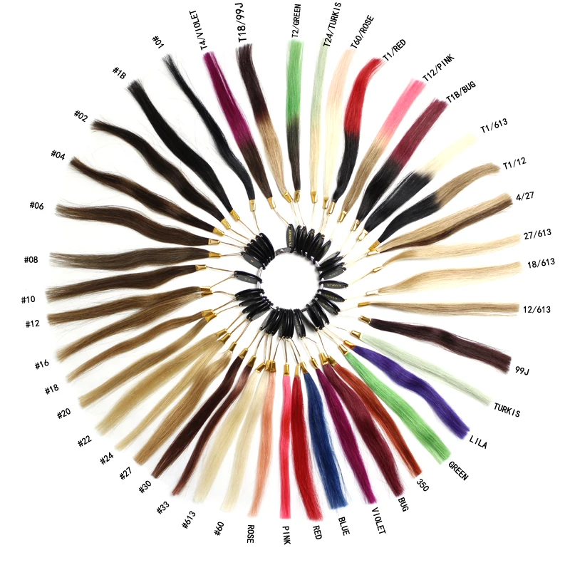 Color Ring/Wheel/Chart With 43 Sample Human Hair Extensions And Salon Hair Dyeing Sample Chart Swatches Rings