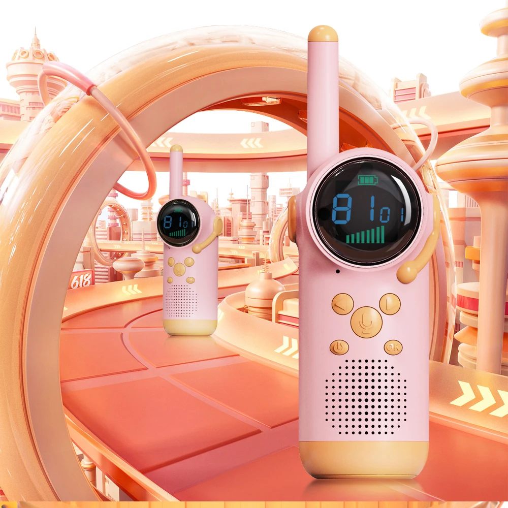 2PCS Kids Walkie Talkie LCD Screen LED Flashlight 22 Channels Intercom Distance 1.5-3KM Parent-child Interaction Christmas Gifts 6