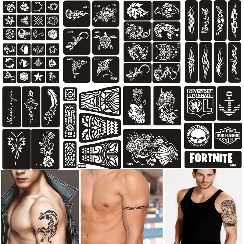 Reusable Henna Tattoo Stencils Totem Rose Slogan Wolf Airbrush Glitter Tattoo Stencil Templates for Arm Wrist Body Painting Art henna tattoo stencils