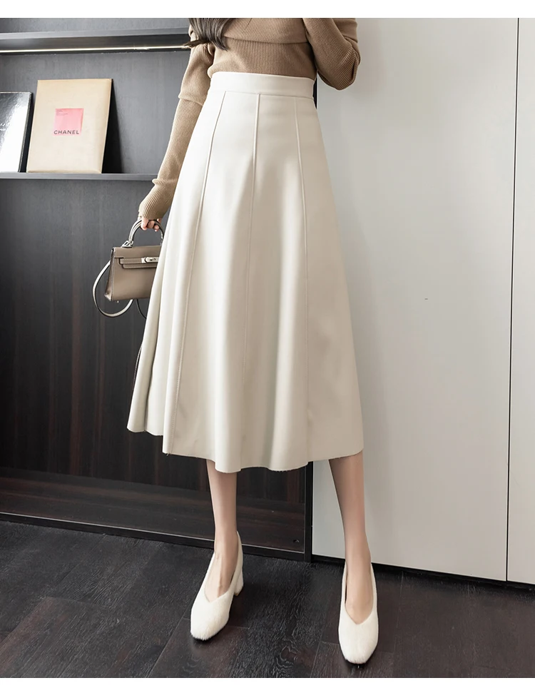 Lederrock Frauen 2025, Herbst Winter, neue Ankunft, hohe Taille, PU-Rock, koreanischer Stil, Maxi-A-Linien-Rock für Frauen, heißer Verkauf – Detail 25