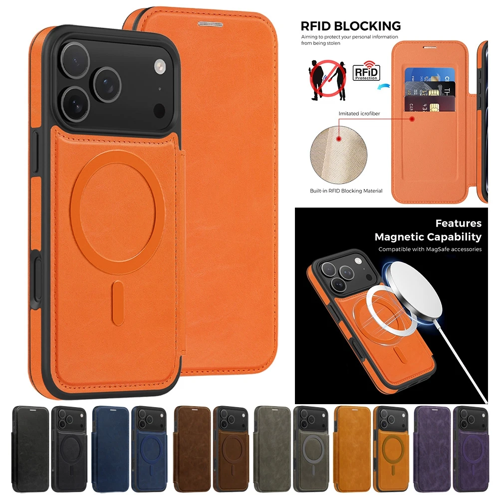Leather Magnetic Flip Wallet Phone Case with Card Slot Holder
