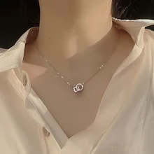 925 Silver New geometric Square Circle Pendant Necklace for Women Light Luxury Clavicle Necklace Fashion Choker Jewelry