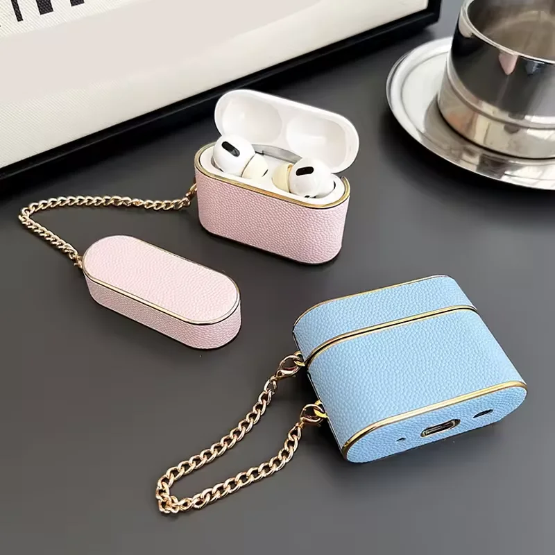 Deluxe Metal Keychain Leather Earphone Shockproof Case with Bluetooth Charging