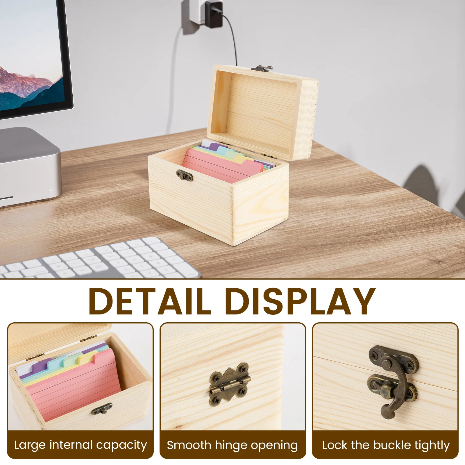 Wooden Business Card Storage Box Organizer