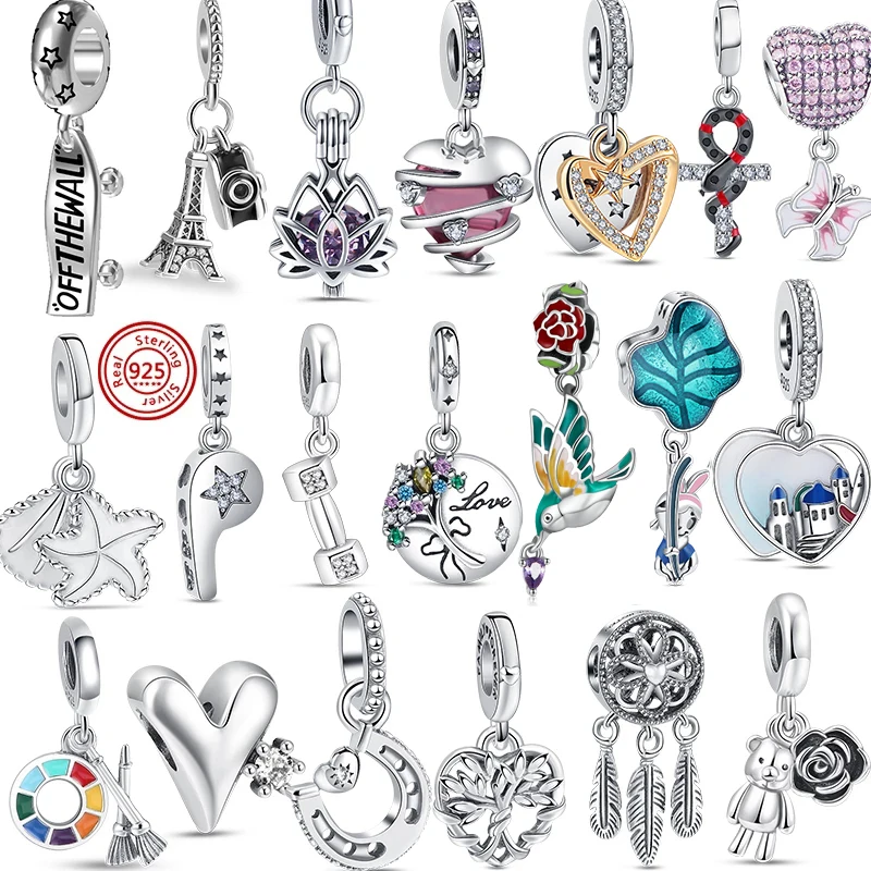 

925 Sterling Silver Charm Dangle Fit Original Pandora Bracelet Jewelry Teacup Love Skateboard DIY Making Women Anniversary Gift