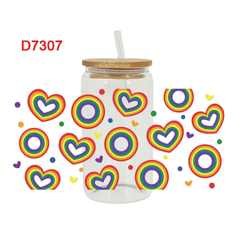 UV DTF Transfesr Sticker Pride Cup Love wins Love is love Rainbow heart LGBTQ full wrap for Libbey Glass 16oz D7302 dtf transfer sticker