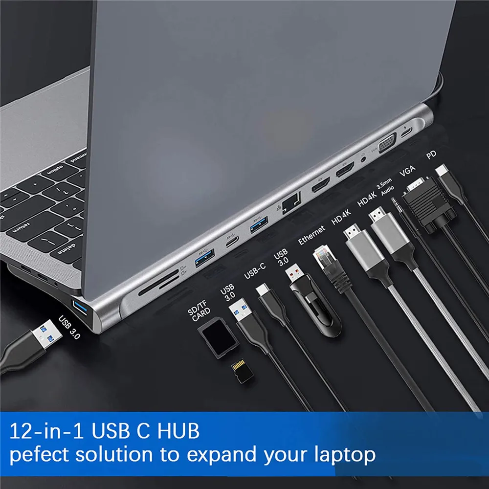 MZX 12 in 1 Docking Station MST USB Hub Type C Multi Multi-hub Concentrator A HDMI-compatible Adapter Dock for Macbook Laptop 4