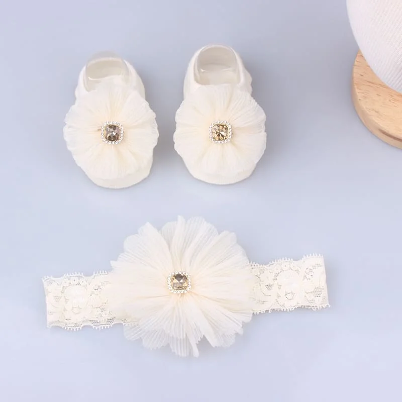 Baby Headband Socks Set Princess Newborn Headbands Hair Bands Girls Lace Flower Bows Turban Baby Hair Accessories 2 Pcs