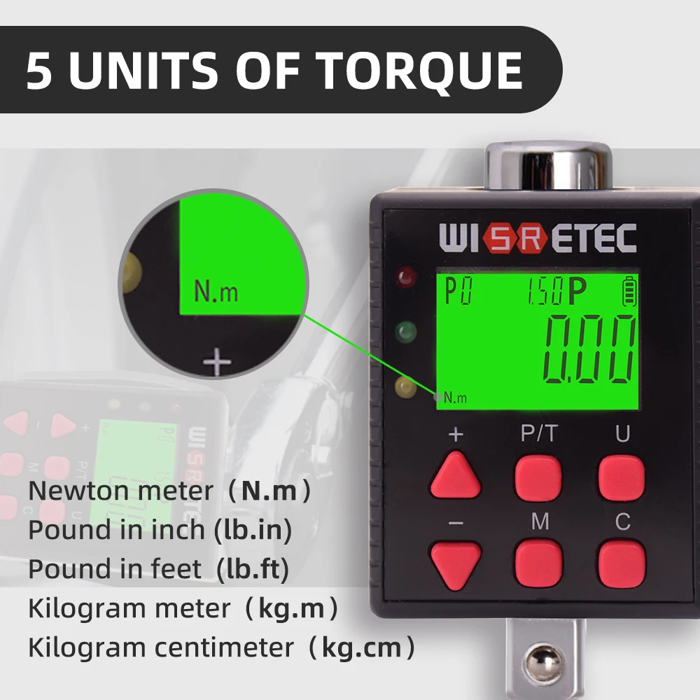 Digital Torque Meter torque wrench Digital Backlight Display Wrench Torque Tester 5 Units Switchable with Buzzer LED Indicator Light Function