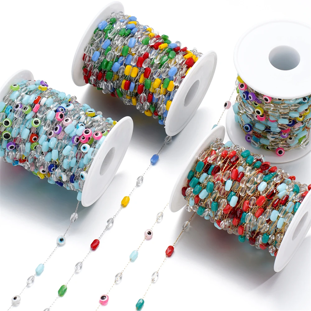 

1Meter Stainless Steel Mixed Colorful Ellipse Shape Beads Chains for Handmade Necklace Bracelet Jewelry Making DIY Chain Bulk