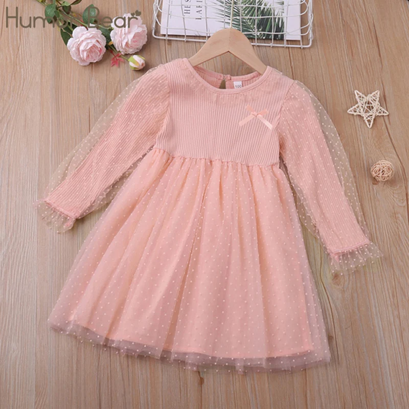 

Humor Bear Baby Girls Dress New College Style Student Spring & Autumn Bow Long Sleeve Dress Kids Clothing Princess Dresses