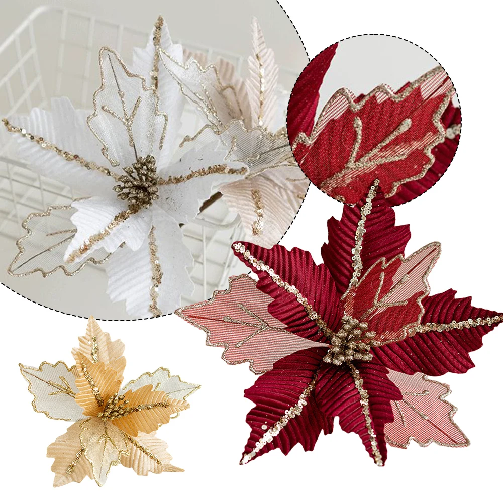 

Искусственные Рождественские цветы, искусственные рождественские цветы, искусственный Рождественский букет, цветочные Рождественские елки, венки, украшения в виде трости, 1 шт.