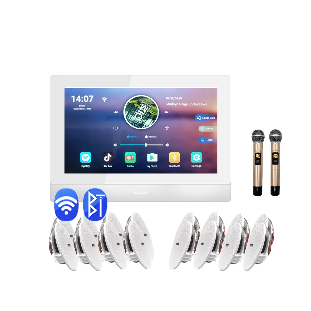 Smart Home Audio System 7 Inch BT On Wall Amplifier With 16 Pcs Loudspeakers WiFi Karaoke In Wall Amplifier Panel