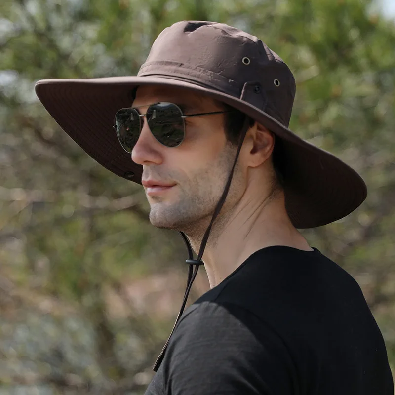 New Wide Brim Sun Hat Breathable Safari Hat Men Women Boonie Hat Summer UV  Protection Cap Hiking Fishing Bucket Hat Beach Cap