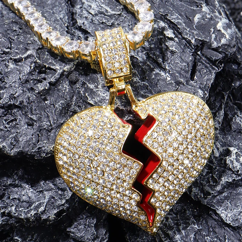 

Tennis Chain for Men Heartbreak Shape Hip Hop Custom Names Necklace Pendant Cubic Zircon Personalized Necklace Iced Out