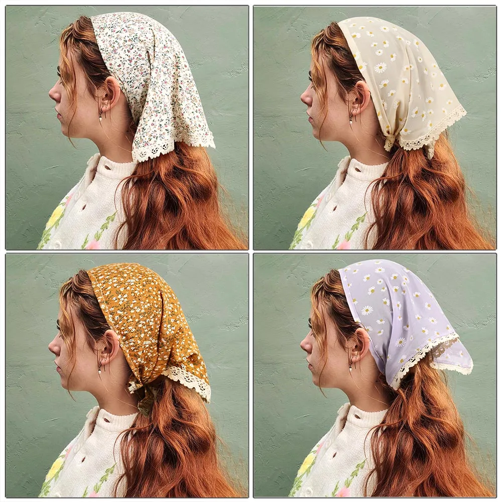 Small Floral Triangle Headband Bandana For Women Seaside Holiday Hair Accessories Hair Scarf Turban Hair Bands Retro Styling