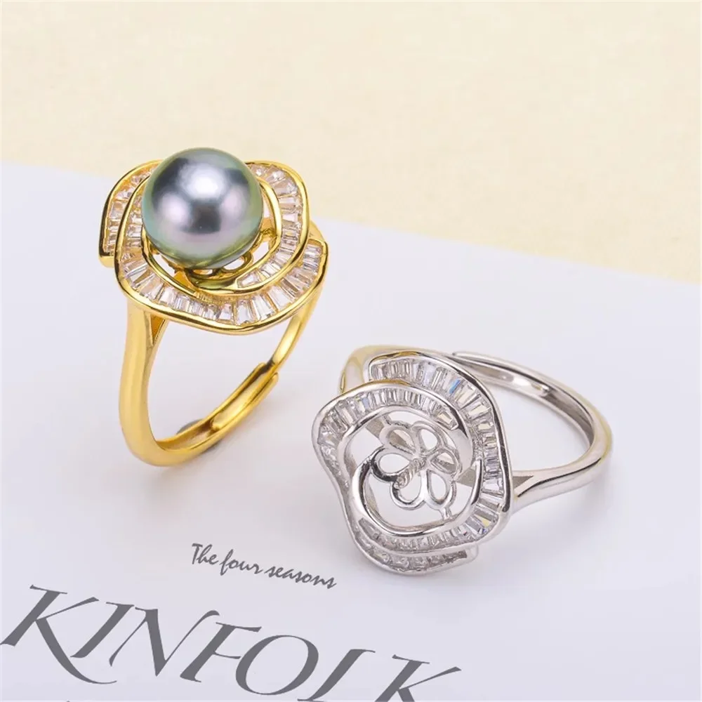 

DIY Pearl Ring Accessories S925 Pure Silver Pearl Ring Empty Holder Fashion Ring Fit 9-11mm Round Flat Beads Z435