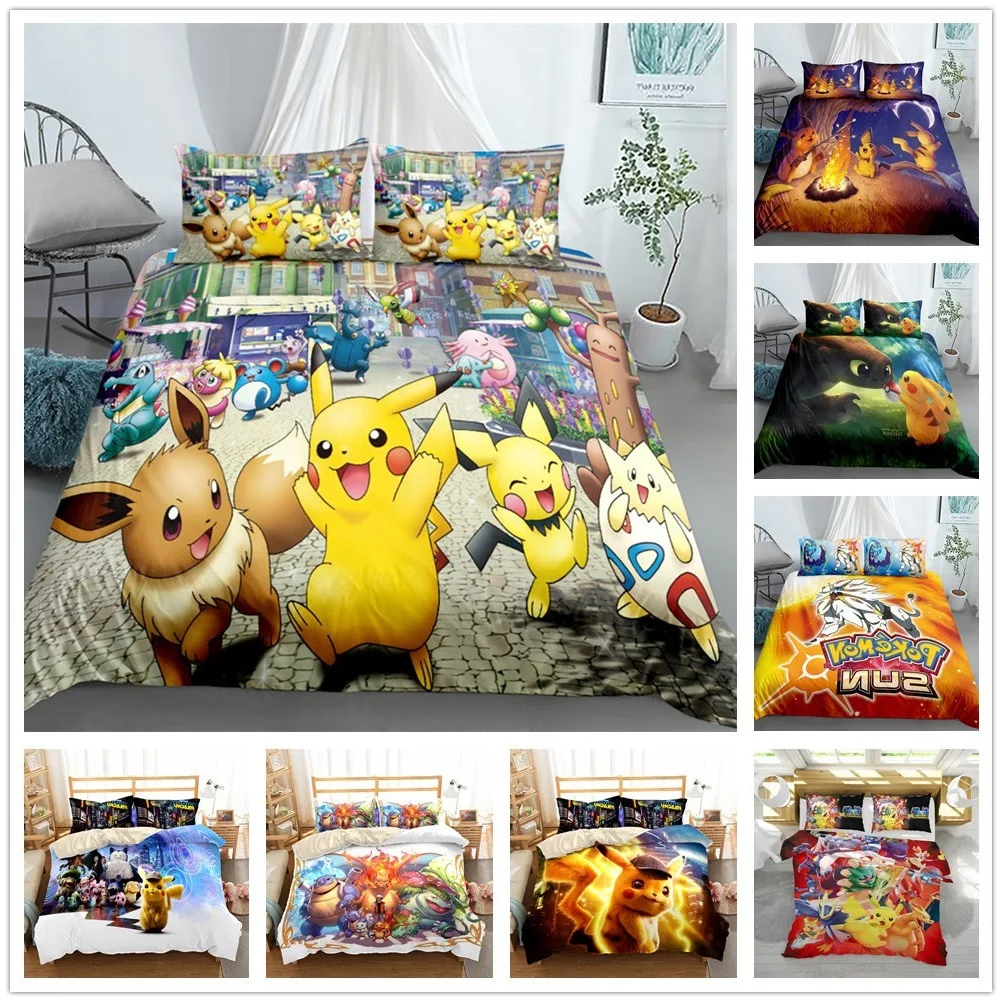 Pokemon-Pikachu-Eevee-Anime-3Pcs-Set-Bedding-Set-Sheet-Children-Room ...