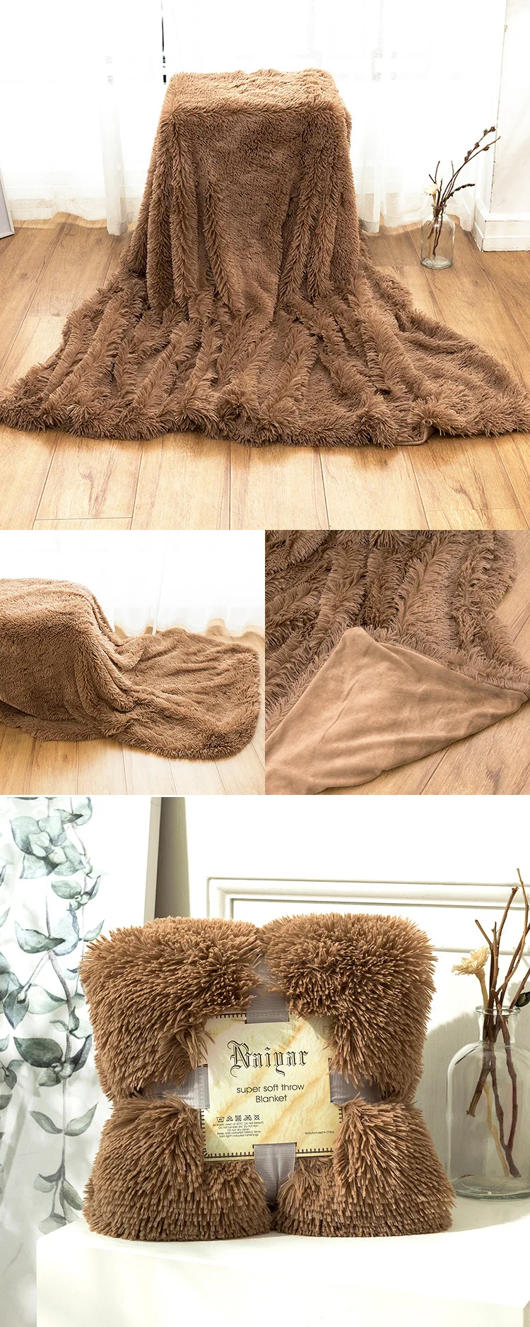 Description Picture 5 of item1 Pcs Plush Blanket Soft Fur Faux with Fluffy Throw Blanket Bed Sofa Long Shaggy Winter Warm Bedding Sheet Soft Blankets