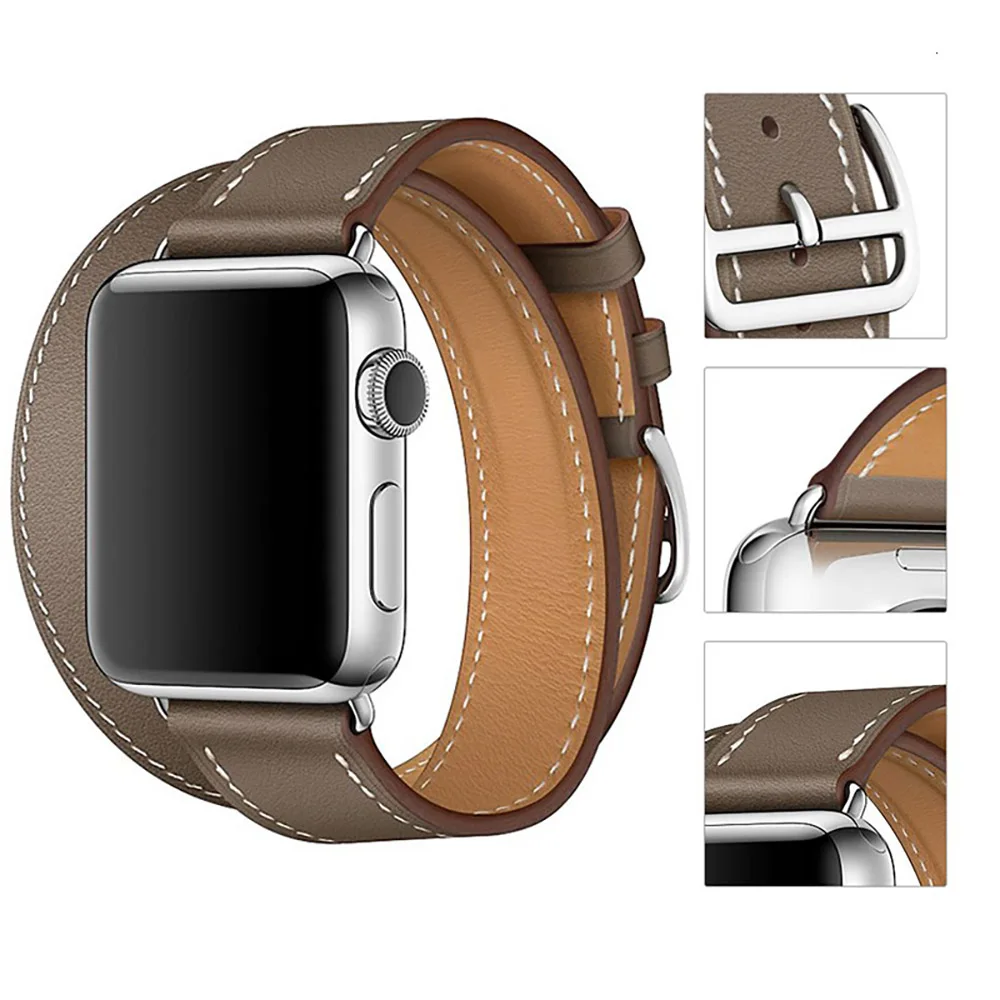 

Leather Strap for Apple Watch Band Ultra 49mm Series 8 7 6 5 4 3SE Fashion Double Circle Bracelet for iWatch 45mm 41mm 44mm 40mm