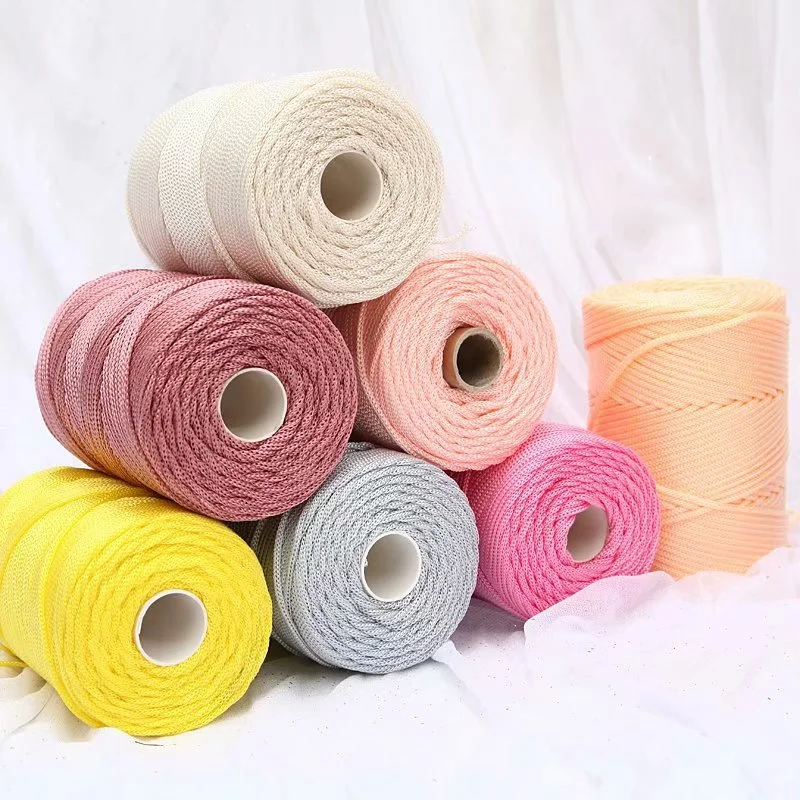 중공 니트 크로 셰 뜨개질 원사, 나일론 코드, 폴리에스터 실, 원형 로프, DIY 핸드백, 지갑 바구니, 청키 트라필로, 400G, 4mm
