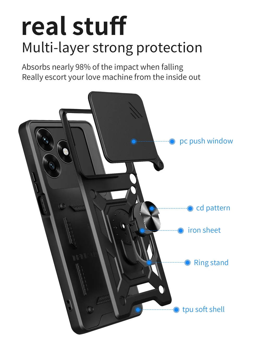 Enhanced Protective Camera Case with Hybrid Metal Ring Holder Cover