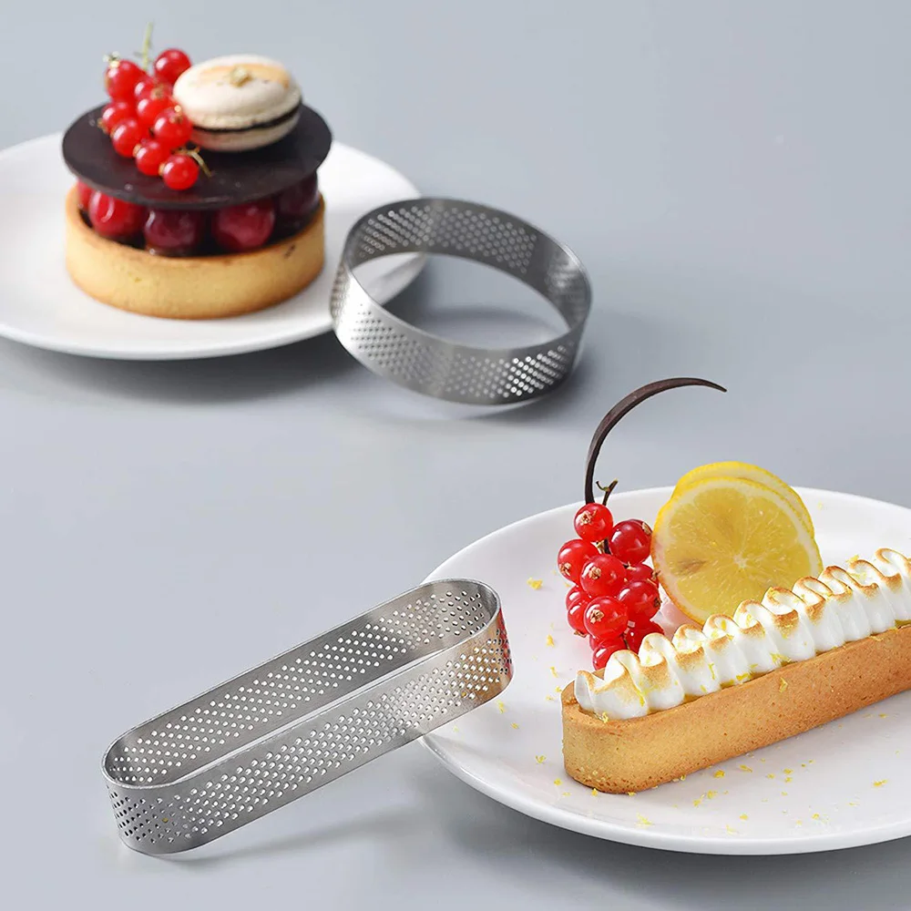 Tart Ring Stainless Steel Tartlet Mold Circle Cutter Pie Ring Heat-Resistant Perforated Cake Mousse Molds Tart Pastry cake mold