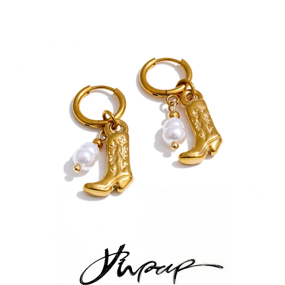 Yhpup Stainless Steel Drop Hoop Earrings Women